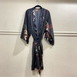 SOLD☑️KIM+ONO Satin Robe Kimono Hana Black Floral